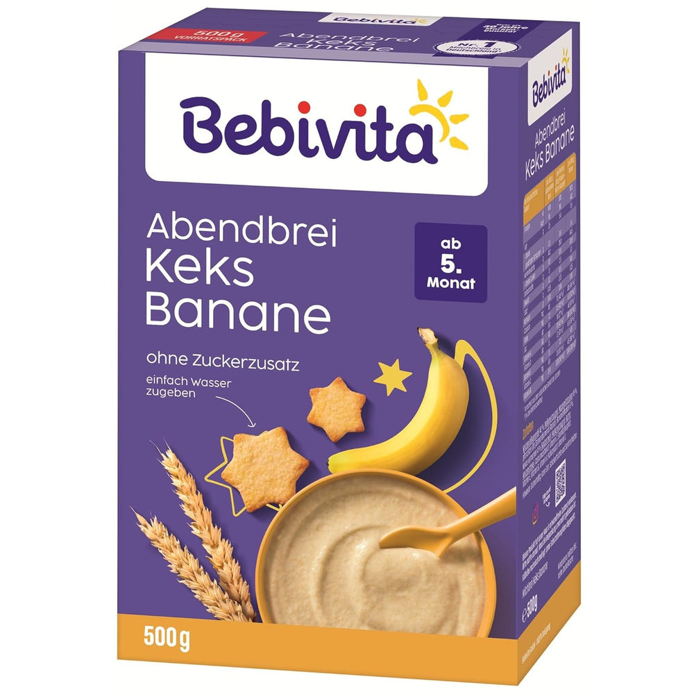 Evening porridge with biscuits and bananas (4x500g), milk porridge from 5 months, no added sugar, with valuable minerals and vitamins, very filling