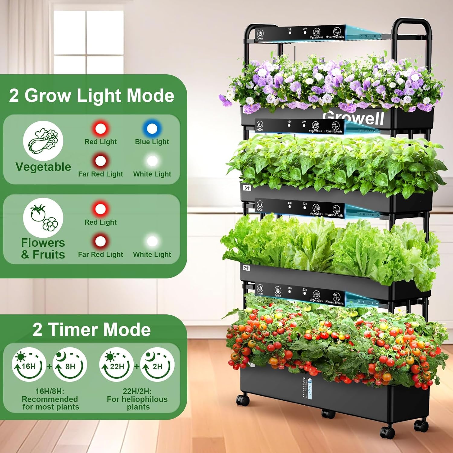 Large Hydroponic Grow System Kit 120 Capsules Vertical Hydroponic Garden with 2 Lighting Modes Grow Light Automatic Water Circulation System 48L Indoor Herb Gardening System