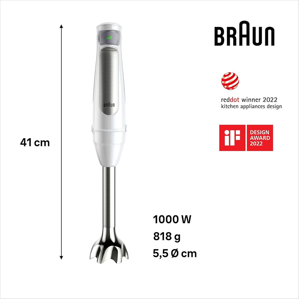 Braun Household Hogar Multiquick 7 Armmixer, Spritzschutz-Technologie, Spülmaschinenfest, Bpa-Freier Kunststoffbecher, MQ7000, 1000 W, Weiß Bucatarie Naty Shop