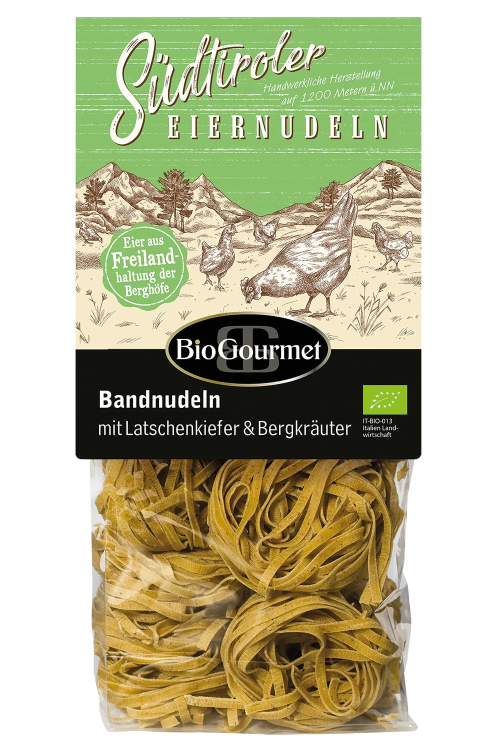 BioGourmet ribbon noodles with Schüttelbrot from South Tyrol (PGI) | Salted and flavored egg noodles with genuine speck from South Tyrol | 1 x 250g Bio
