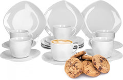 Serviciu de cafea Van Well Lilli pentru 12 persoane, set de veselă pătrată din porțelan, albă, cu 36 de piese, cu margini curbate pentru o masă de cafea perfect aranjată – potrivit pentru mașina de spălat vase
