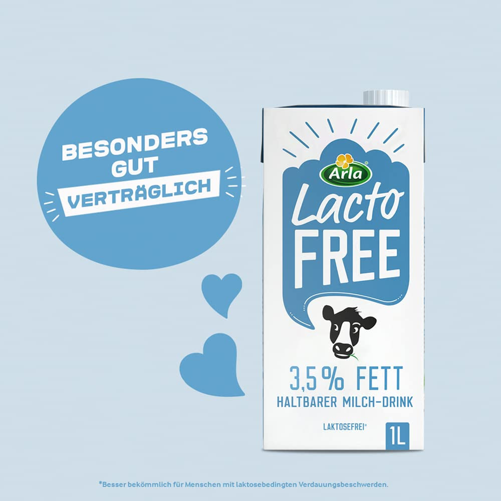 Arla LactoFREE Laktosefreie Haltbare Milch 3.5% Fett | 10 x 1L | echter Milchgeschmack, weniger süß | rich in Calcium and Vitamin B12