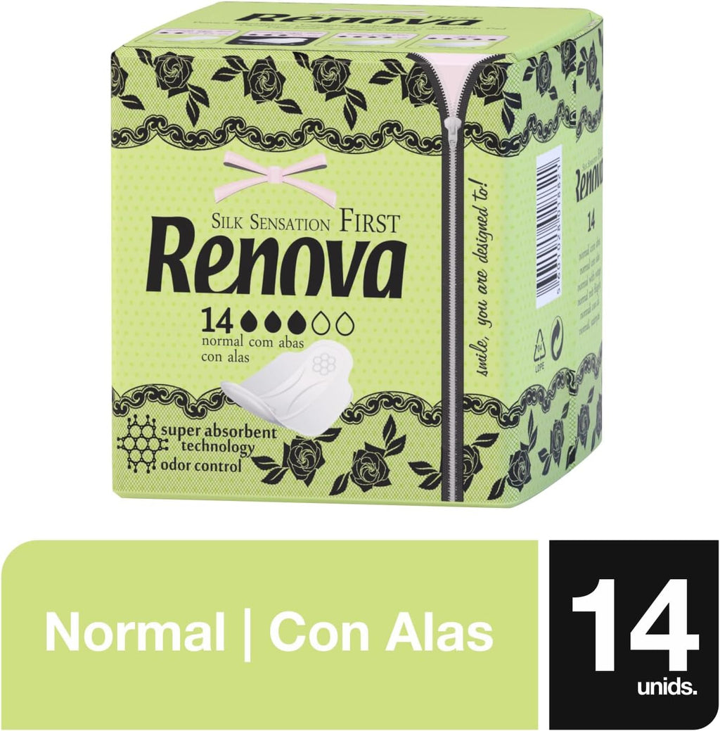 Renova Primele Comprese Normale Cu Aripi | 14 Comprese | Ultra Subțiri Și Super Absorbante