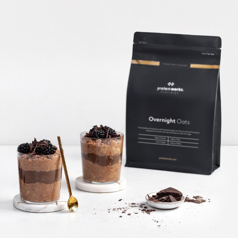 Overnight Oatmeal with Protein | Dark chocolate and raspberry | High protein breakfast | Low Sugar Snack | Low GI Oatmeal | 500g