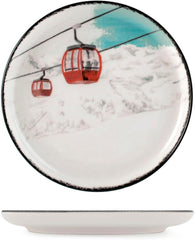 Set de veselă de Crăciun „Winter Escape” din gresie, format din 12 piese – Design nordic de iarnă cu motiv schior – Potrivit pentru mașina de spălat vase și cuptorul cu microunde