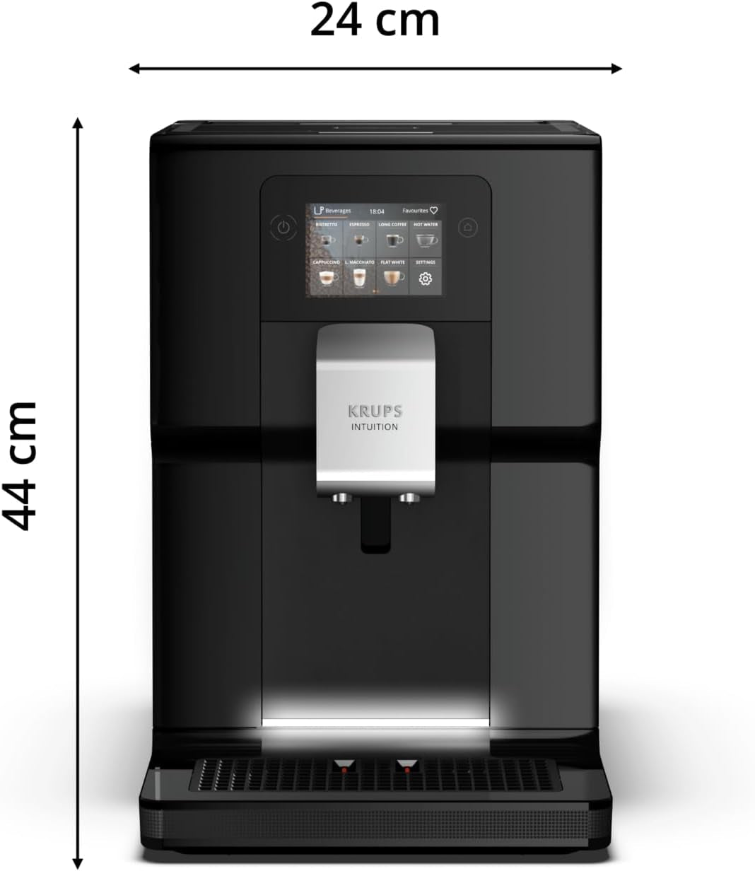 Espressor complet automat Krups Intuition Preference cu funcționare similară cu cea a unui smartphone, ecran tactil color de 3,5", tehnologie Smart Slide, sistem de iluminare intuitiv, 11 băuturi, recipient pentru lapte, EA873810