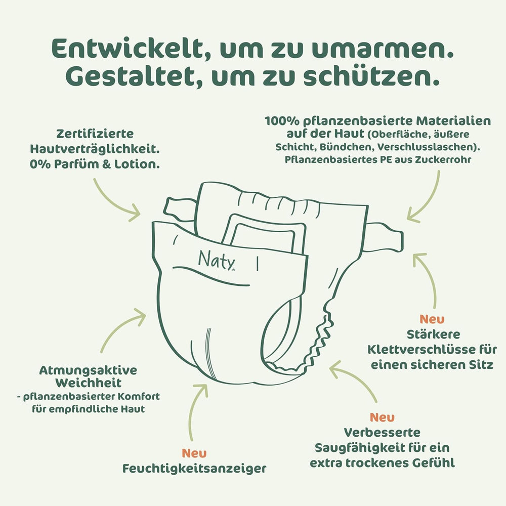 Naty BioEmbrace Baby Diapers, Size 3 (4–9 kg) | 100% plant-based materials, gentle on the skin | Breathable softness, dermatologically tested, excellent absorption | 100 pcs.