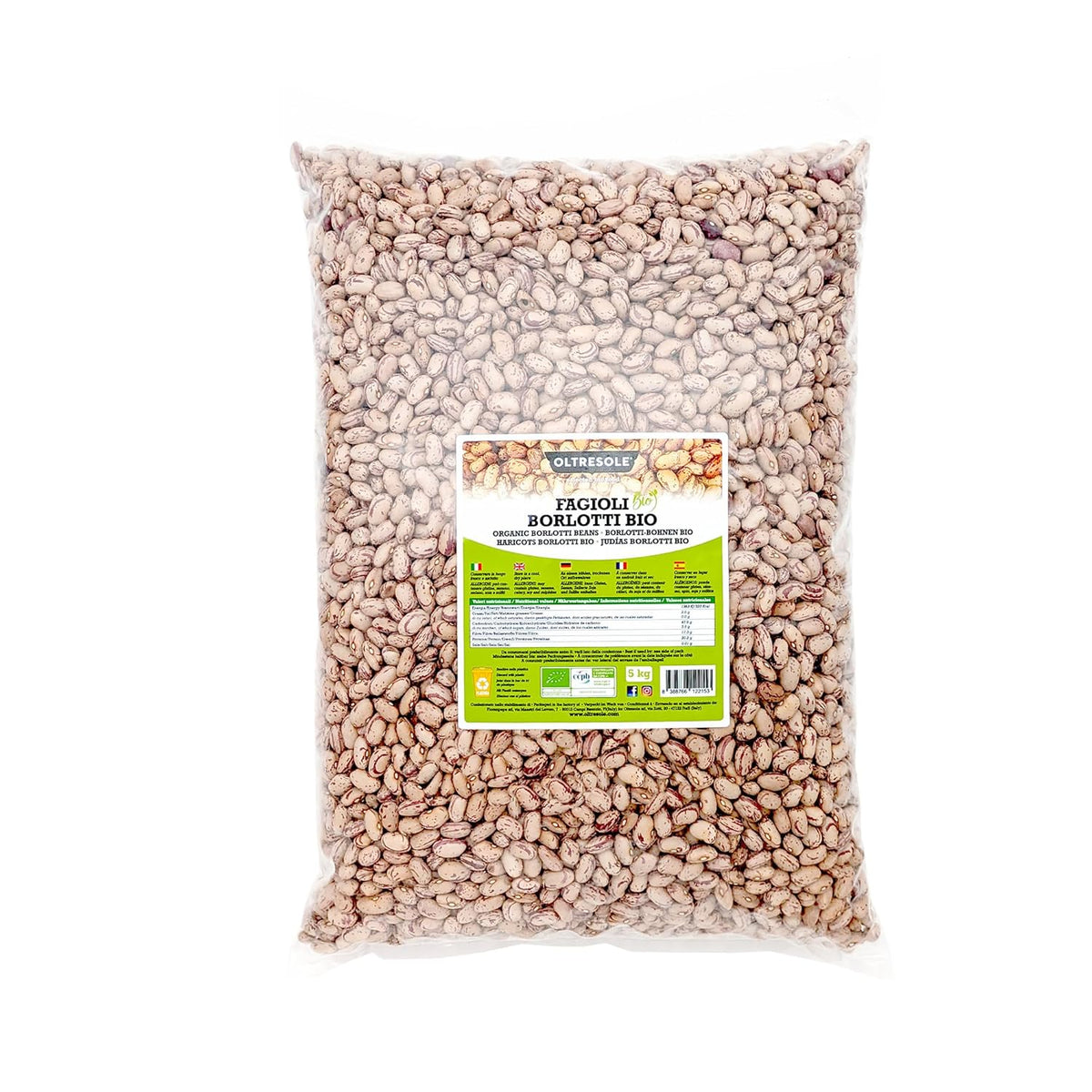 Organic Borlotti beans 5 kg, Dried organic legumes from controlled crops, Ideal for salads, soups and side dishes, Convenient format