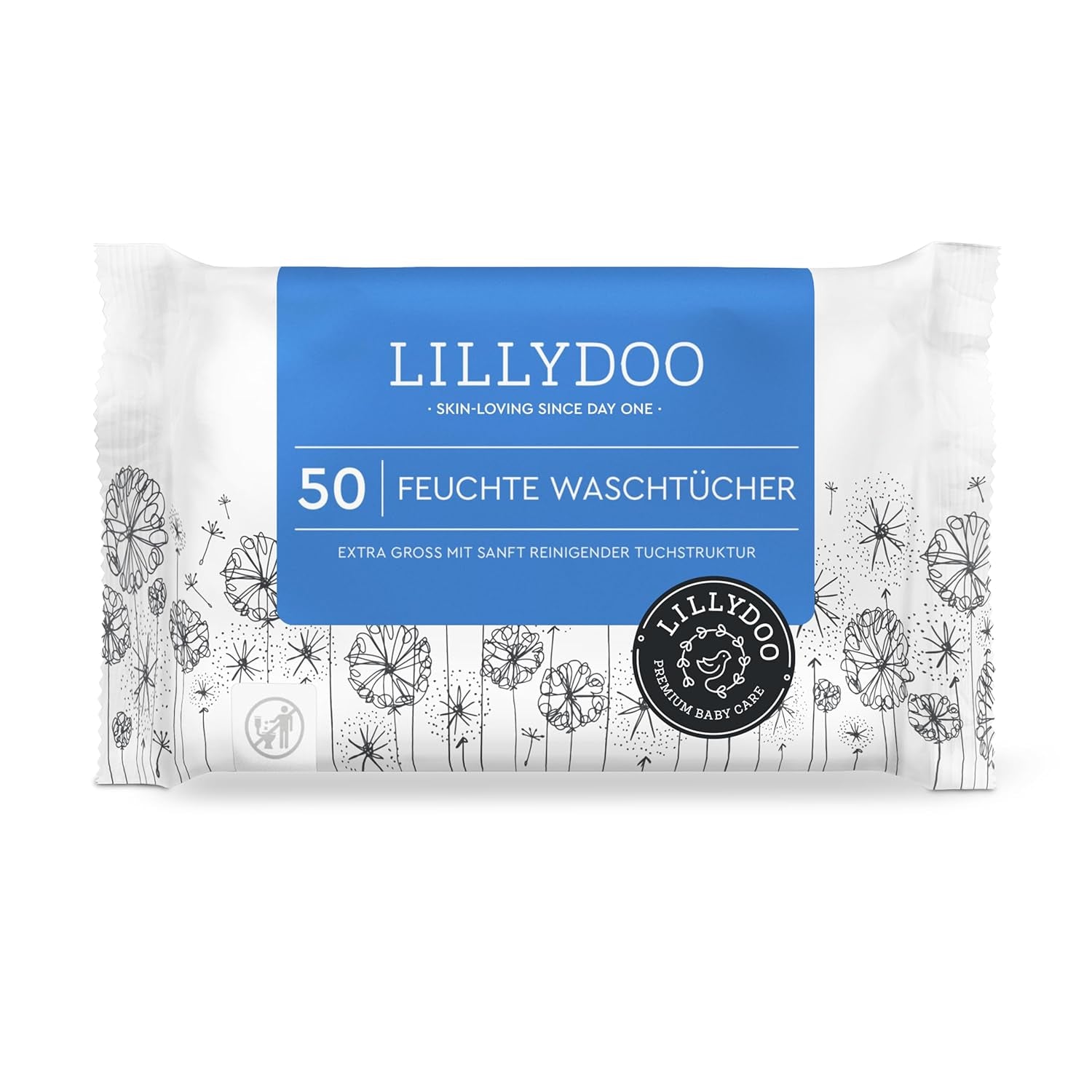 LILLYDOO Wet Wipes 50 Count 100% Plastic Free Extra Large Wipe Unscented