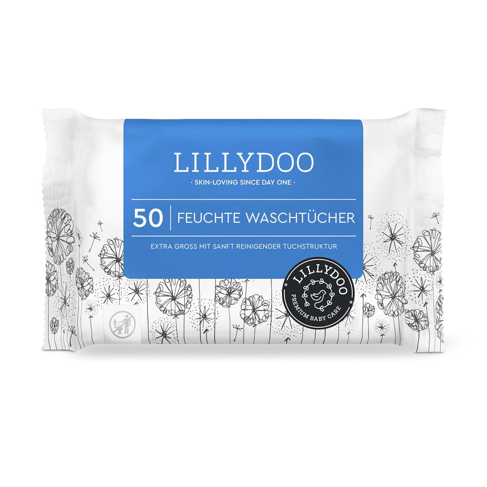 LILLYDOO Wet Wipes 50 Count 100% Plastic Free Extra Large Wipe Unscented