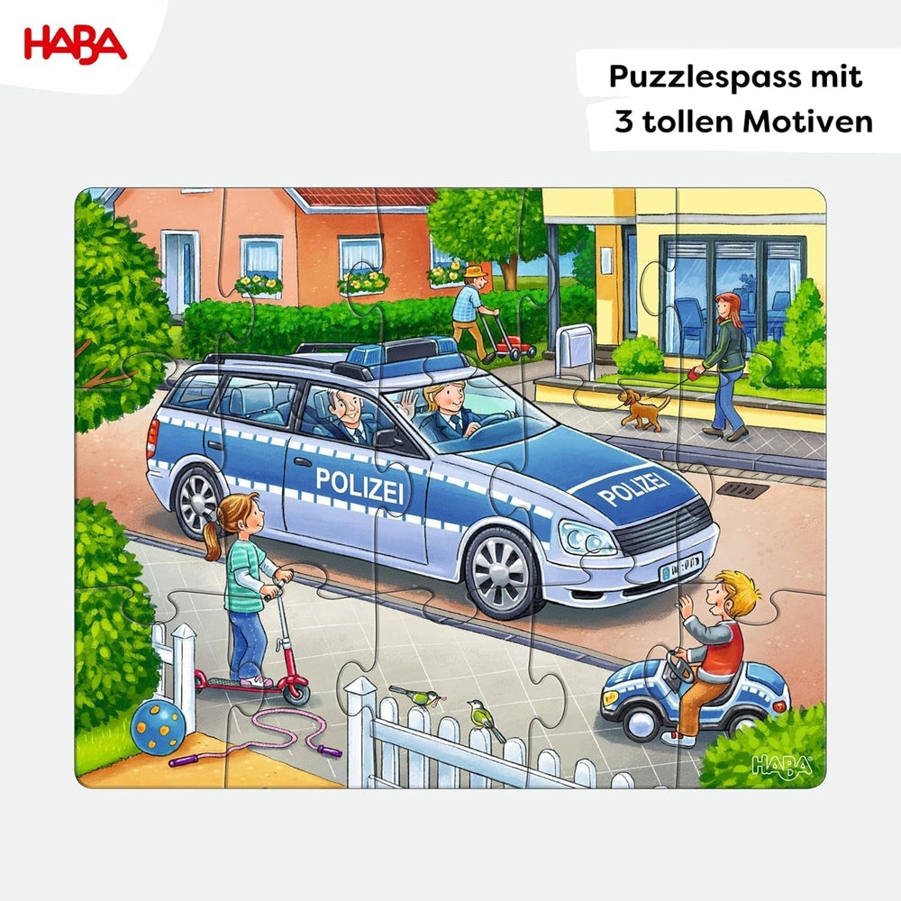HABA Fire Brigade Puzzle - 3 Piece Set for Kids 3 Years and Up Police and Ambulance Cardboard Puzzle - Promotes Fine Motor Skills and Concentration - 1302759001 Puzzle Naty Shop