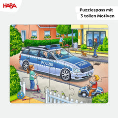 HABA Fire Brigade Puzzle - 3 Piece Set for Kids 3 Years and Up Police and Ambulance Cardboard Puzzle - Promotes Fine Motor Skills and Concentration - 1302759001 Puzzle Naty Shop