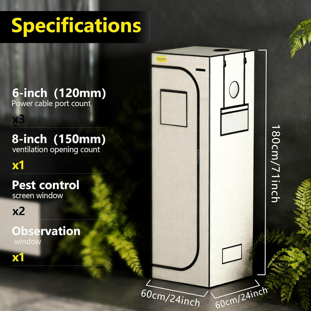 Grow Tent 60x60x180cm, Oxford 600D Material with Polyester Reflective Film, 22mm Steel Tubes, Vents and Viewing Windows, Grow Tents for Hydroponics, Greenhouses and Indoor Gardens