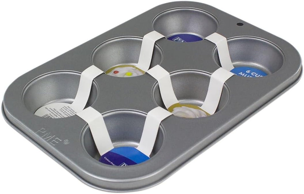CSB108 6-Hole Non-Stick Carbon Steel Muffin Pan, Stainless Steel, Silver, 28.9 X 17.7 X 3.1cm Baking Pans & Trays Naty Shop