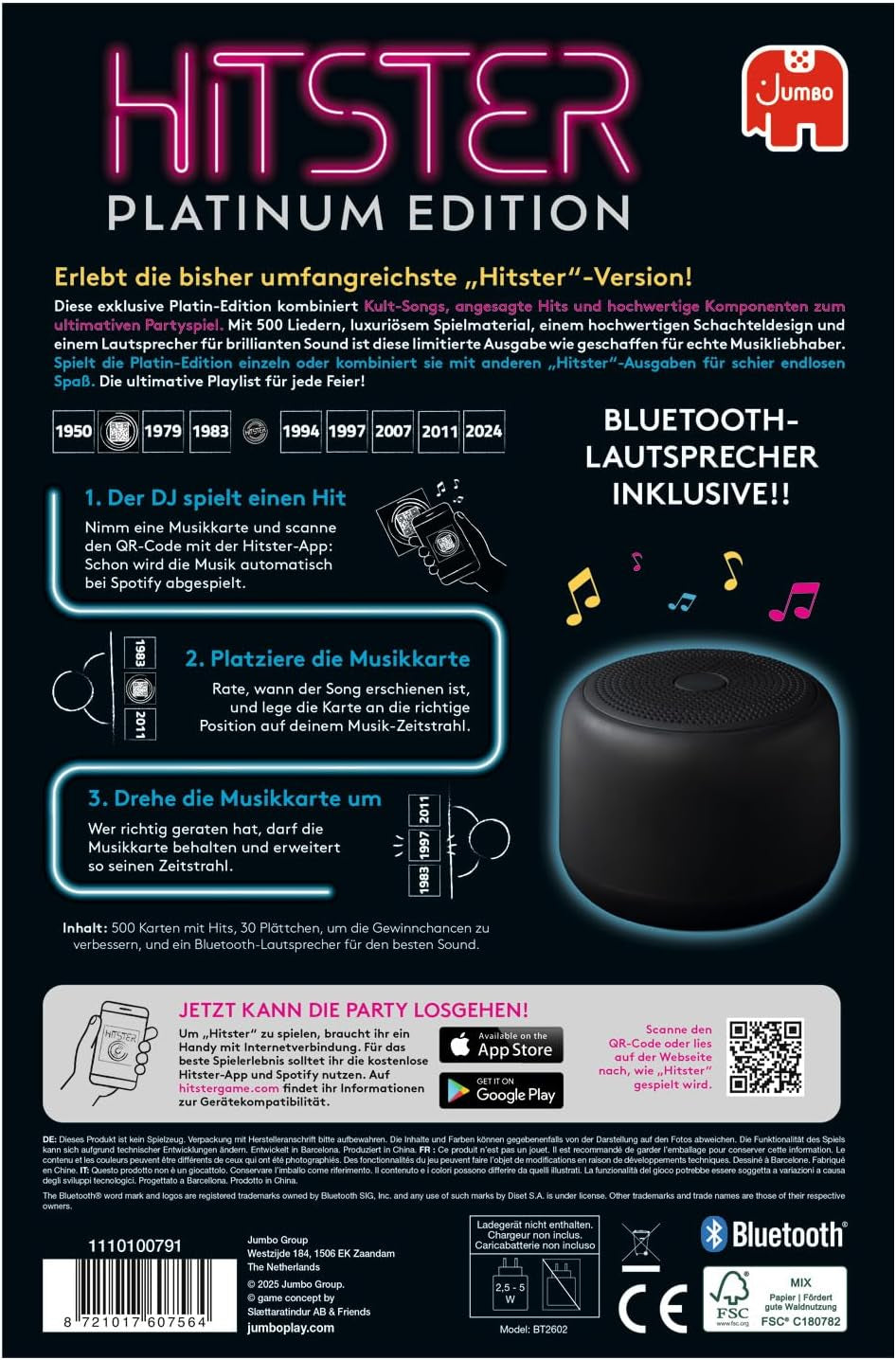 Hitster Platinum Edition – Party music game with 500 songs from pop, rock, hip-hop, dance and more, including speaker