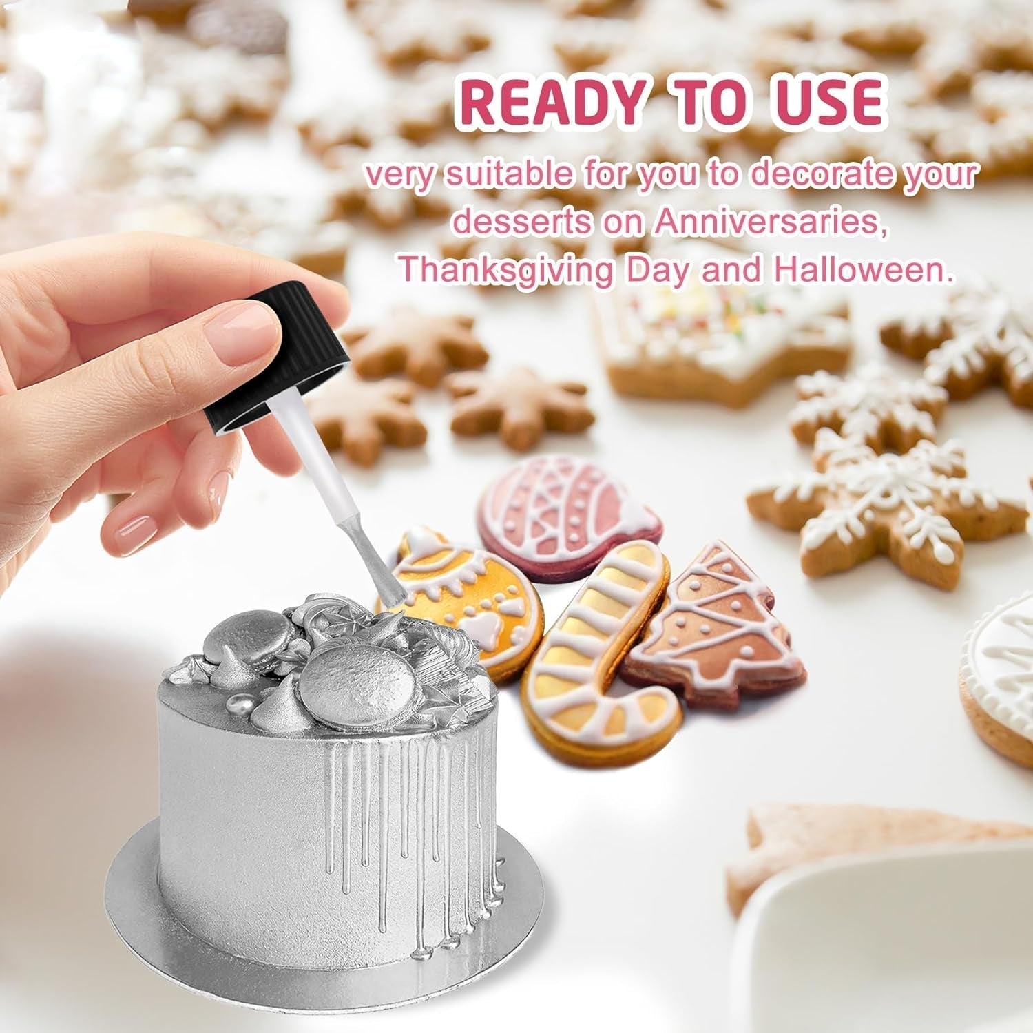 Sclipici comestibil lichid - 6 culori colorant alimentar metalic cu sclipici pentru decorarea torturilor, copt, brioșe - Pudră metalică comestibilă cu sclipici lichid pentru biscuiți DIY, fondant, prăjituri
