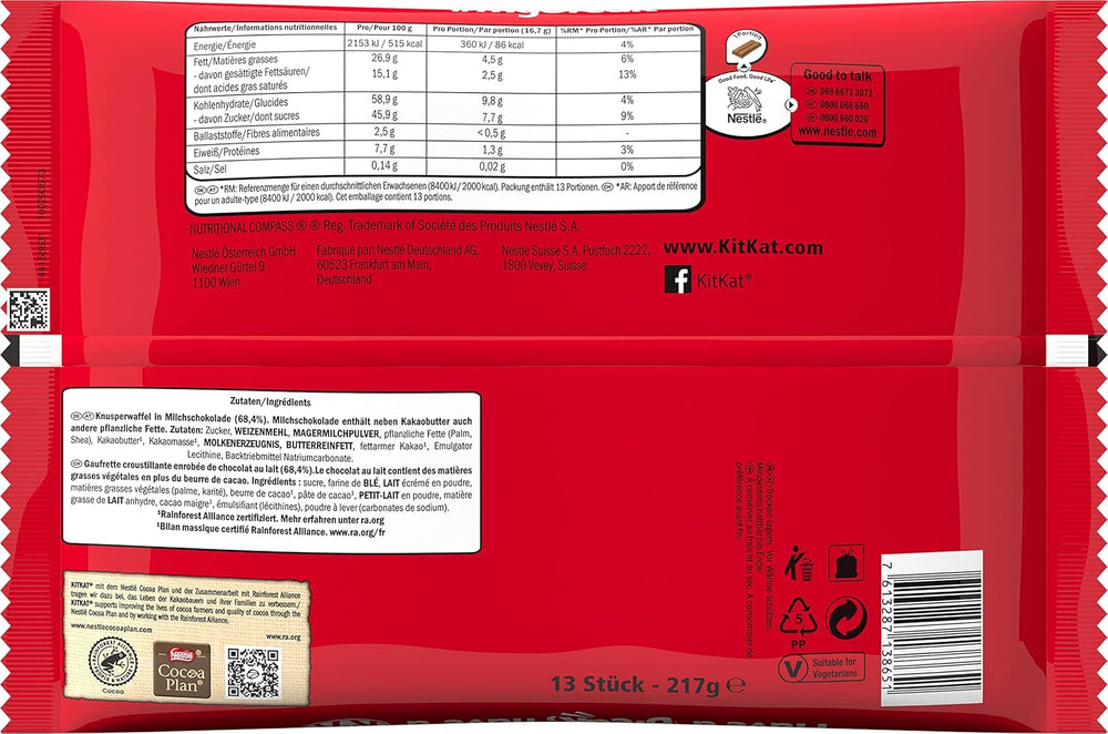 Nestlé Mini Chocolate Bars Milk Chocolate Crunchy Wafer Bars 3 Pack (1 x 217g)