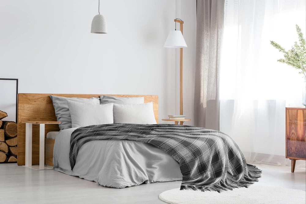 Frisco throw, Recycled cotton, Traditional, Plaid, For chair, couch, couch, throw, blanket, Anthracite, 127 X 152 Cm Beds and Blankets Emma Barclay