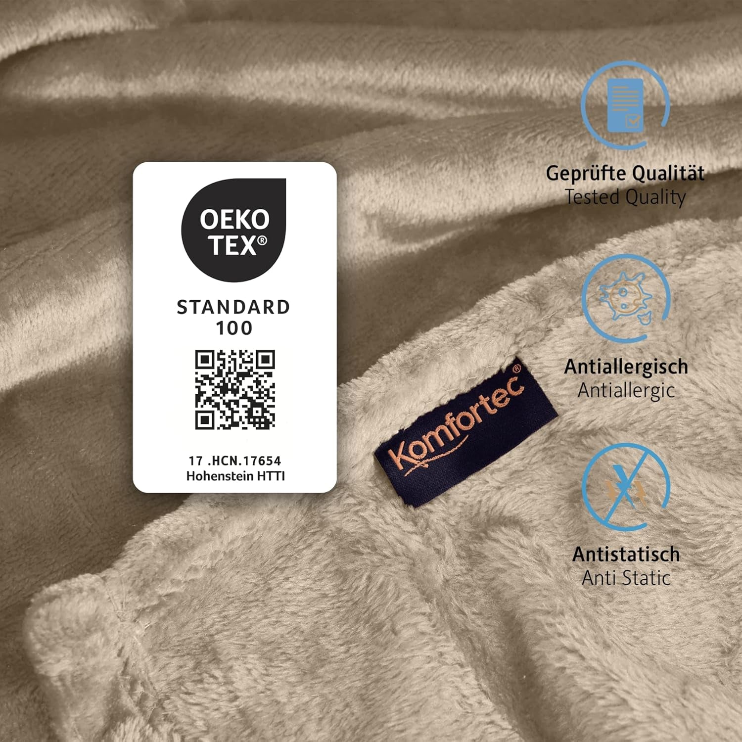 Komfortec fluffy blanket, comfortable blanket, fleece blanket, Oeko-Tex certified, super soft, 150X200 Cm, 260 G/M², beige Beds and Blankets Besuche den Komfortec-Store