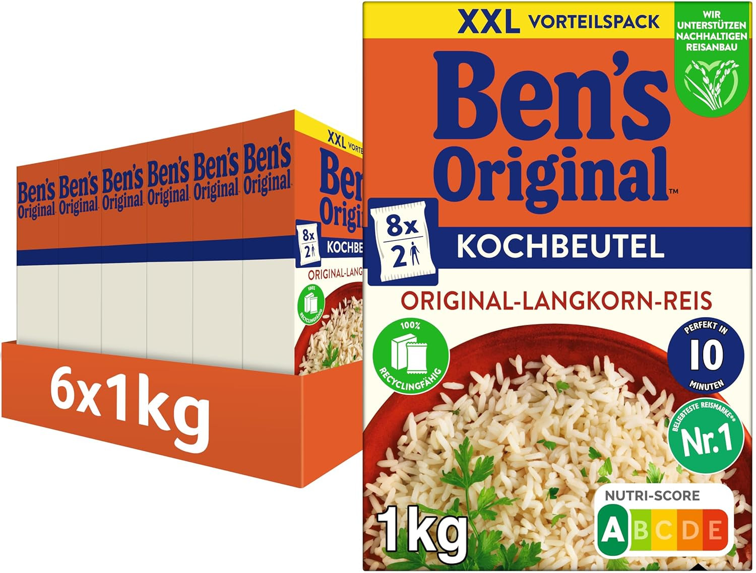 BEN'S ORIGINAL™ long grain rice, boiled in bag, 10 minutes, 6 x 1 kg