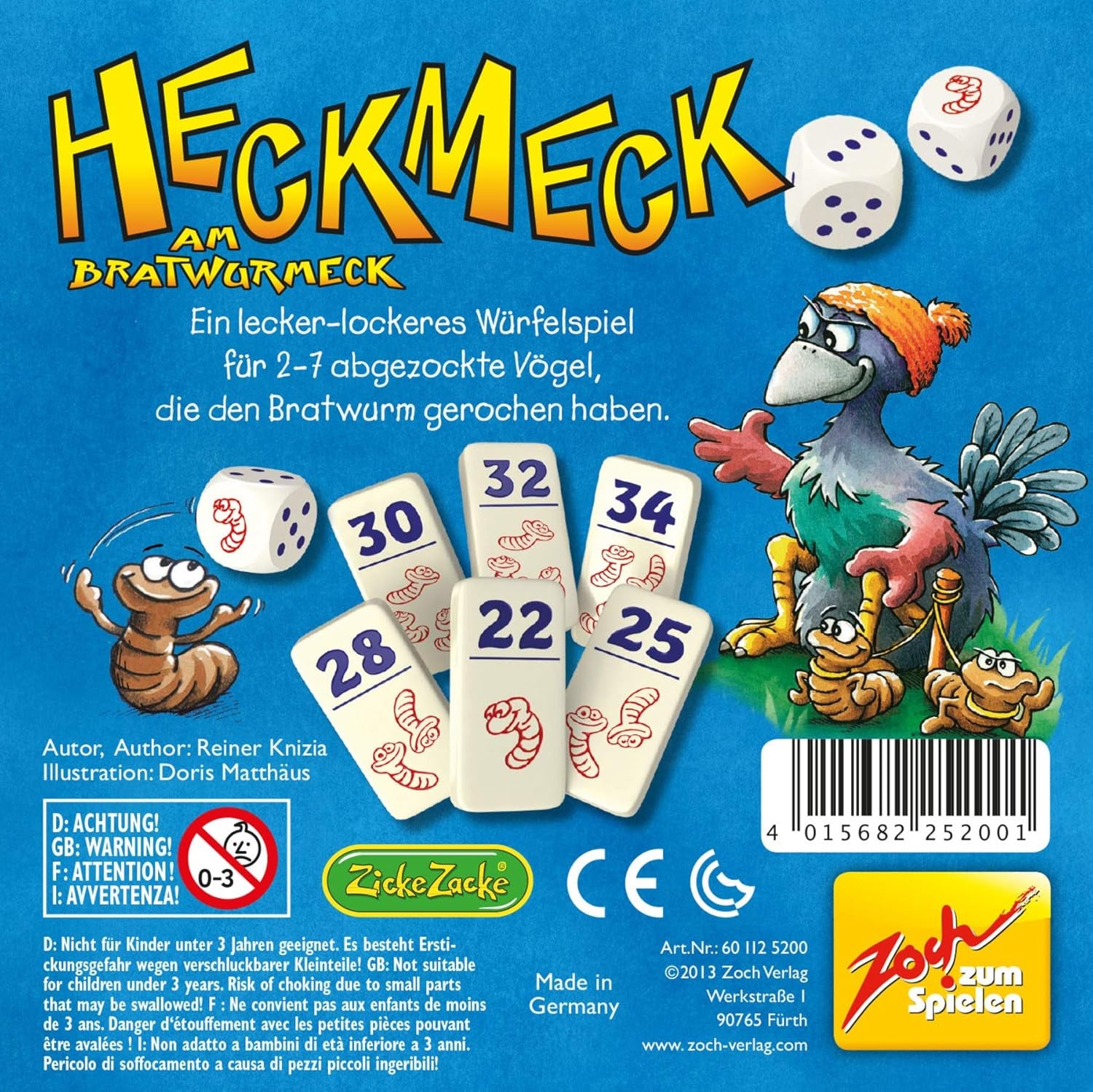 Zoch 601125200 – Heckmeck am Bratwurmeck – the turbulent dice game in the popular chicken frame for smart birds who have smelled the bratwurmeck worm, from 8 years