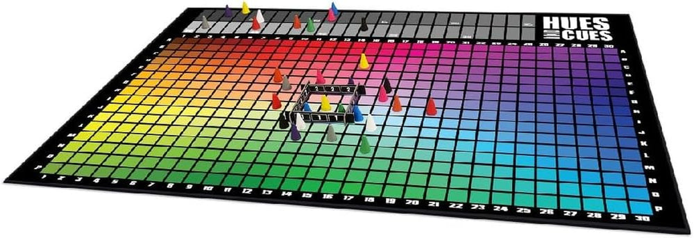 The OP | Hues and Cues multilingual board game in German for the whole family | Party game for 3-10 players | Animated color guessing game | Connect clues from 480 colored squares