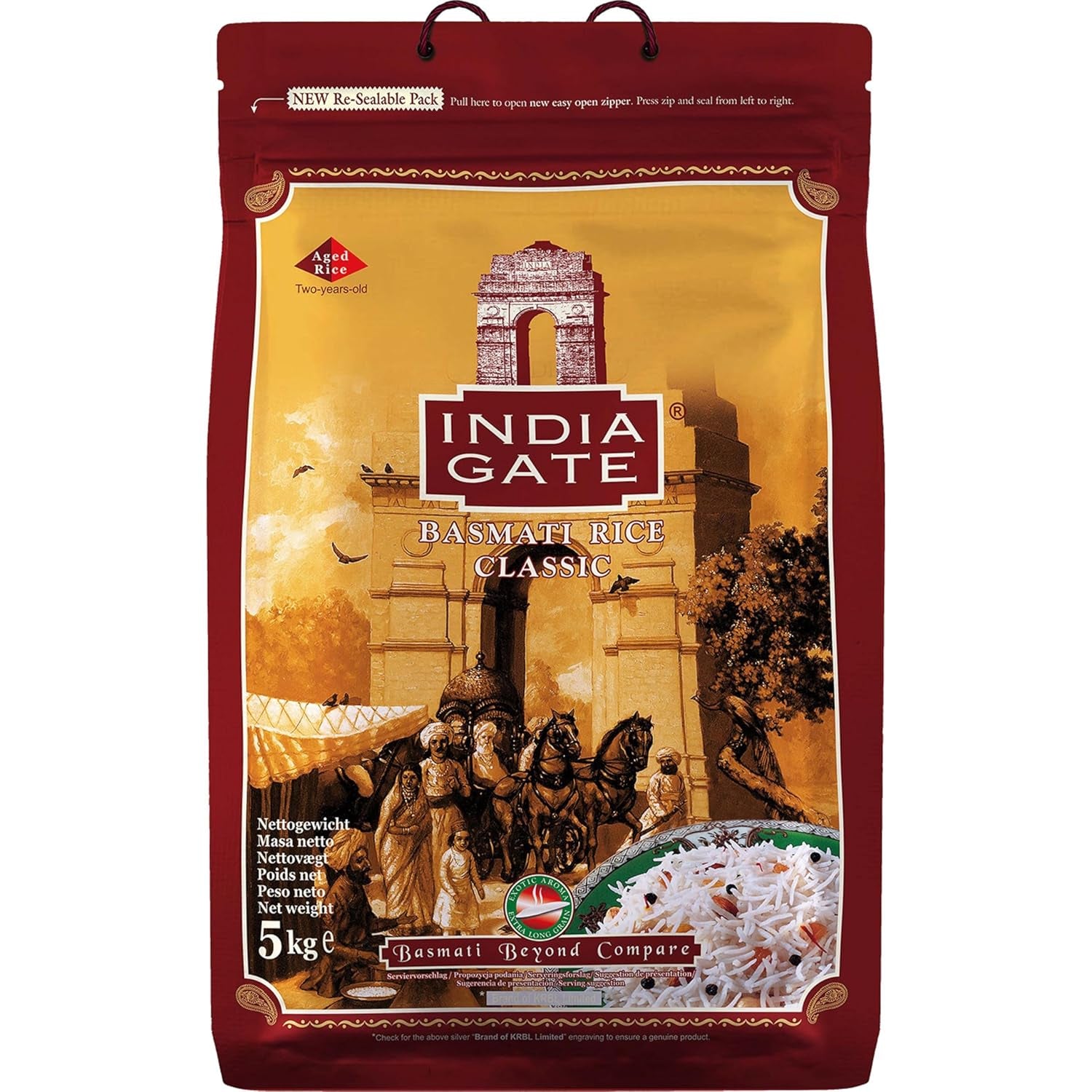 INDIA GATE Premium Basmati Rice – Long grain fine, aromatic rice from India, fine long grain (1 x 5 kg)