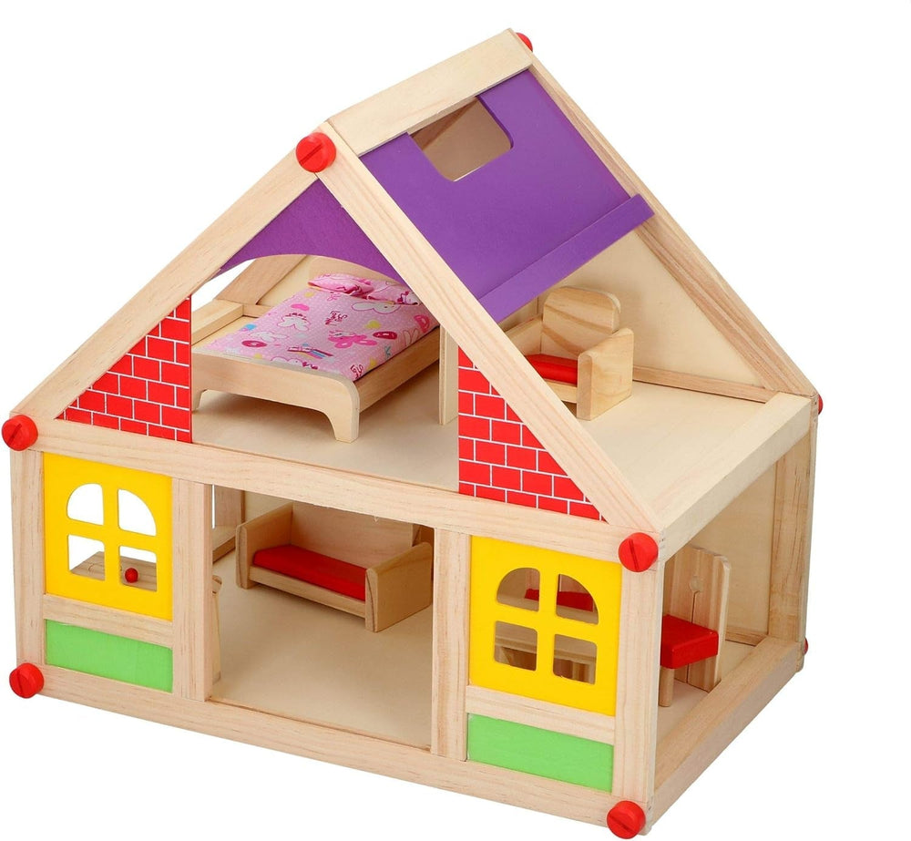 Marionette Wooden Toys - Wooden dollhouse with furniture and dolls - 11 pieces Dollhouses Naty Shop