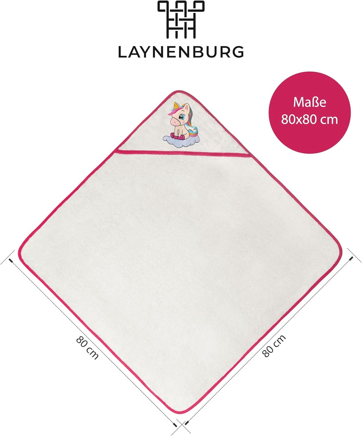 LAYNENBURG Hooded bath towel Premium Baby, 100% cotton - Oeko TEX, 80 x 80 cm Mother and Child Naty Shop