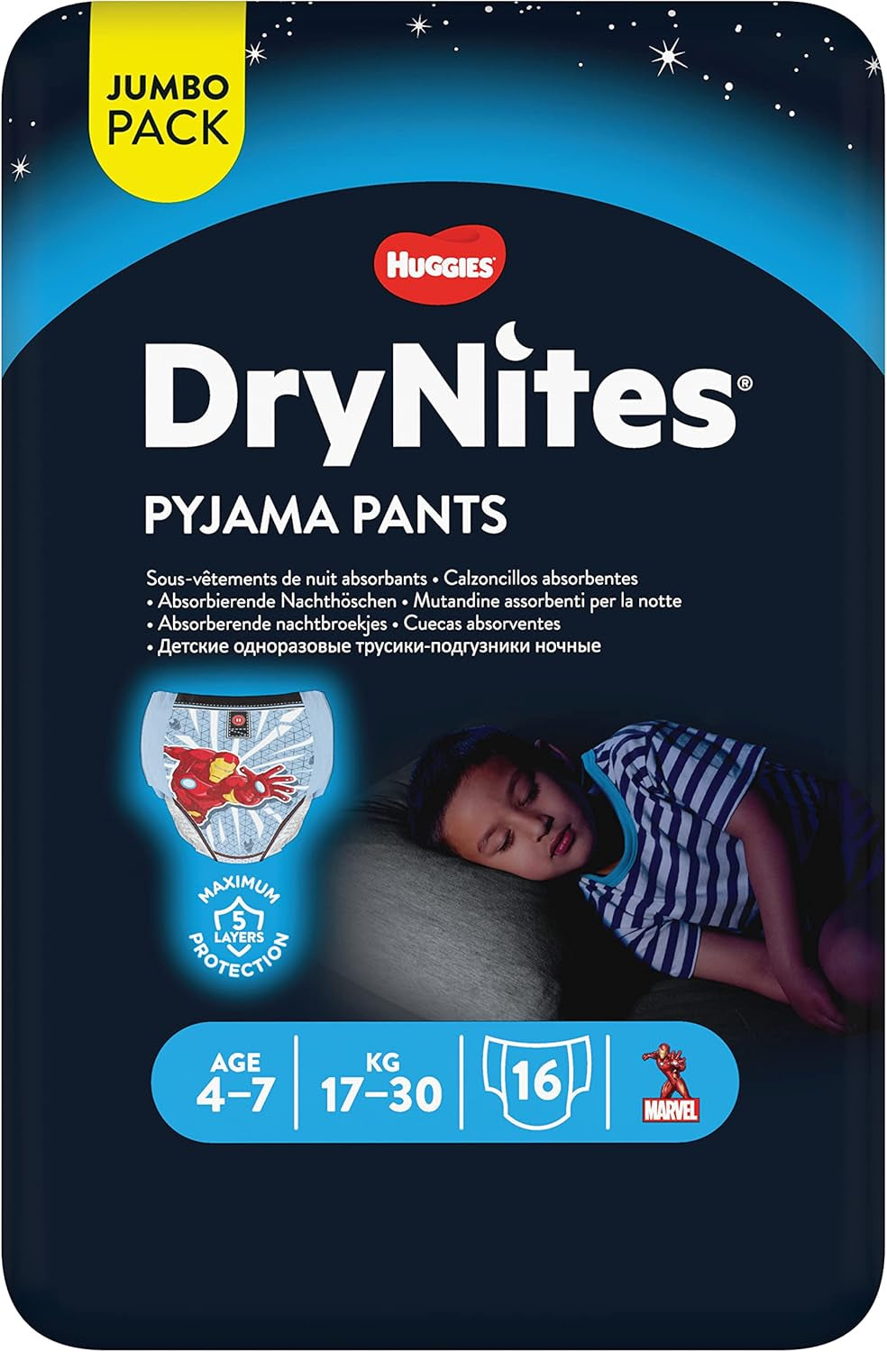 DryNites Absorbent Overnight Bedwetting Diapers for Boys 4-7 Years (17-30kg), Jumbo Monthly Pack, 64 Count
