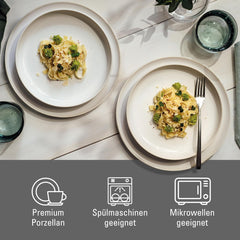 like. by Villeroy & Boch – Crafted Cotton Dinner-Set 4 teilig Weiß, Spülmaschinenfest, Mikrowellensicher, Geschirrset, Tafelservice Modern, Speiseteller, Tiefe Teller, Pottery-Look, Premium Porzellan