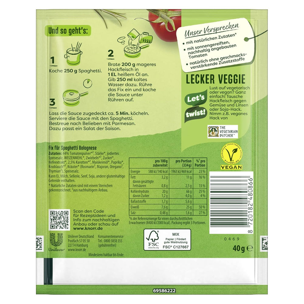 Knorr Fix Würzmischung Spaghetti Bolognese for a delicious noodle dish with natural ingredients 40 g