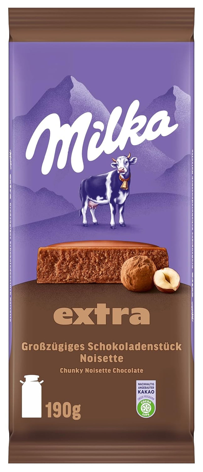 Milka Extra Noisette – Alpine milk chocolate with delicate and creamy hazelnut filling – 15 x 190 g