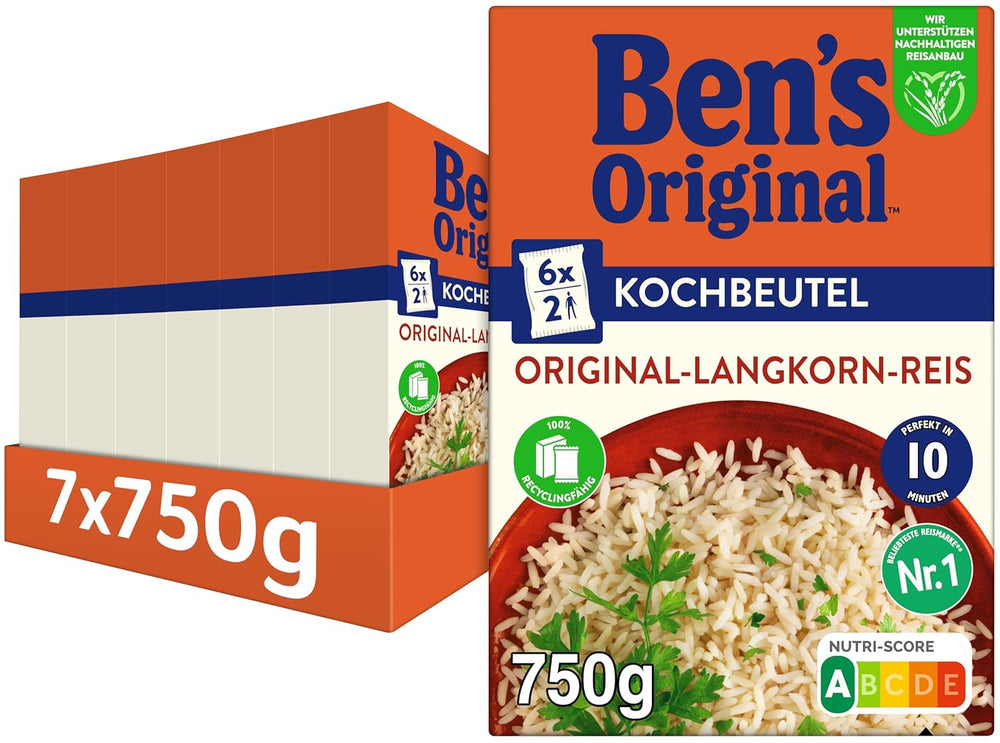 BEN'S ORIGINAL™ long grain rice, boiled in bag, 10 minutes, 6 x 1 kg