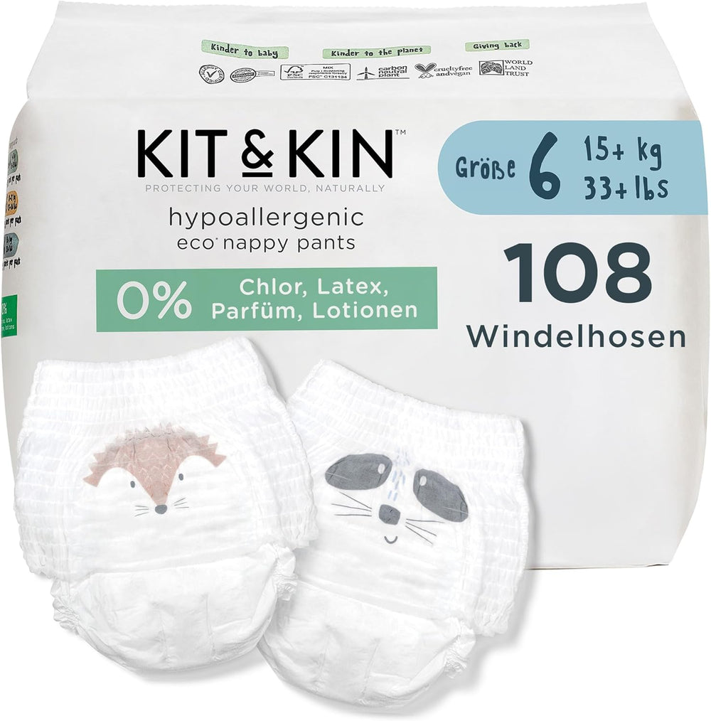 Kit & Kin Premium Eco Diapers, Size 4 (9-16kg), 132 Diapers, Plant Based & Hypoallergenic, Reliable Leak Protection, Vegan & Cruelty Free