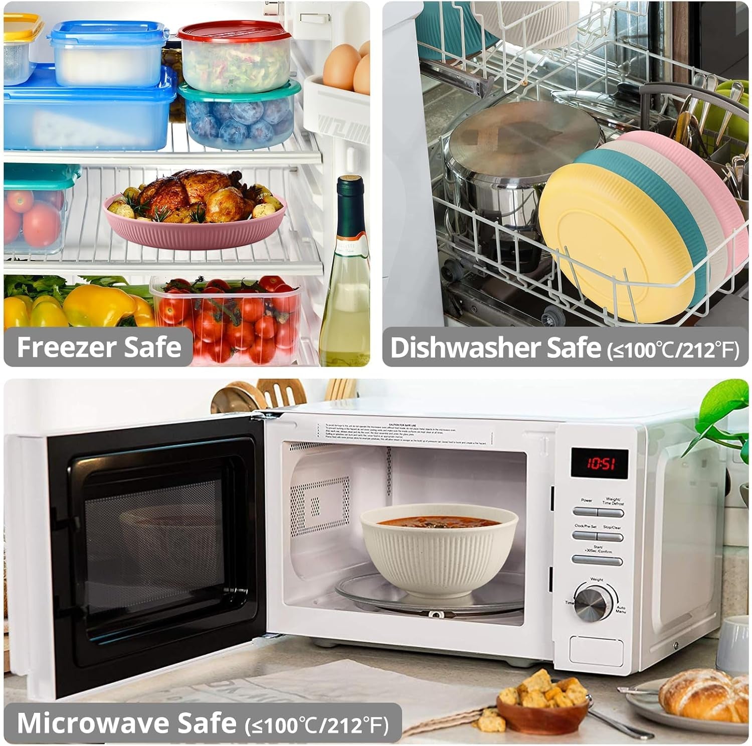 Set de veselă din plastic Tanice, 12 piese, farfurii și boluri, set de veselă pentru copii pentru 4 persoane, set de veselă din plastic cu farfurii, boluri și căni pentru bucătărie, camping în aer liber