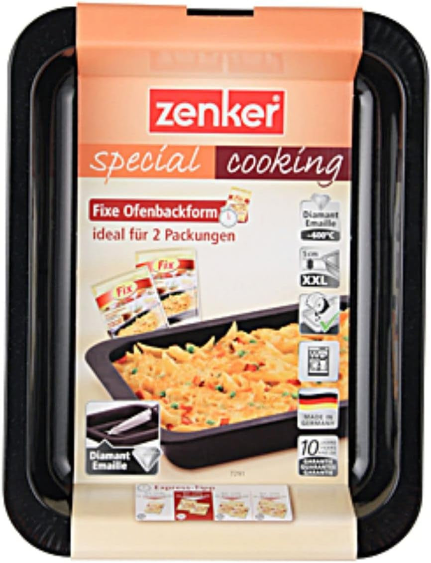 Zenker Ofenbackform (33 X 5 X 25 Cm) SPECIAL COOKING, Rechteckige Auflaufform Mit Enamelle-Versiegelung, Backform Mit Extra Hohem Rand (Farbe: Schwarz), Menge: 1 Stück Molds and trays for baking Naty Shop