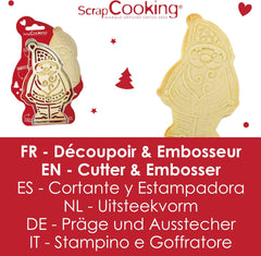 ScrapCooking – Set de tăiat fursecuri din lemn și embossare cu Moș Crăciun – Formă de tăiat fursecuri de Crăciun din oțel inoxidabil pentru fursecuri în relief – Accesorii de copt – Idee de cadou de Crăciun în bucătărie – 2079