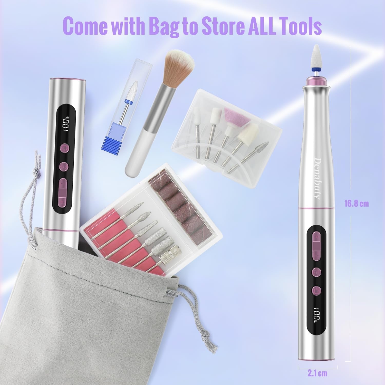 Denabuty Nagelfräser Kabellos, 13 in 1 Fräser Für Gelnägel 35000 U/Min, Elektrische Nagelfeile Professionell Nail Drill, Maniküre Und Pediküre Set Elektrisch Für Semi Permanent, Acrylnägel DN-2402
