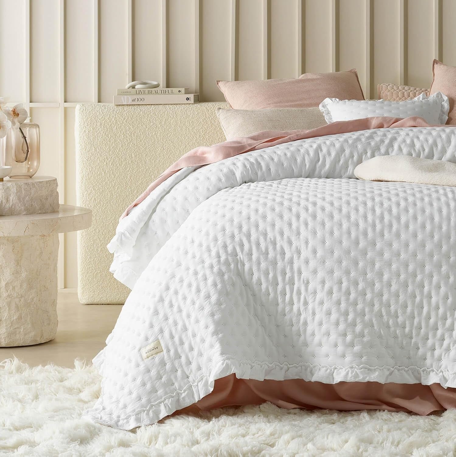 Molly Elegant bedspread in white 220 X 240 Cm Versatile bedspread as a bedspread or sofa throw Throw blanket for bed and sofa Blanket style Ideal as a bedspread Beds and Blankets Besuche den ROOM99-Store White 220X240