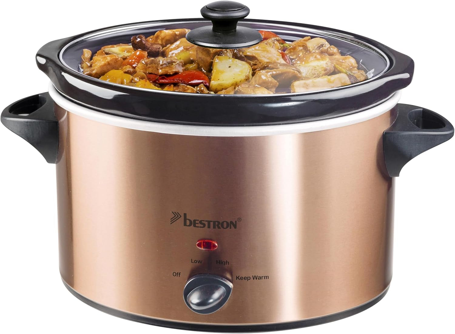Bestron slow cooker cu tigaie ceramică și capac din sticlă, termostat cu 3 niveluri, ideal pentru multe feluri de mâncare, cum ar fi carne, supe și legume, 3,5 litri, culoare: argintiu Slow Cooker Naty Shop Aramiu 4 persoane