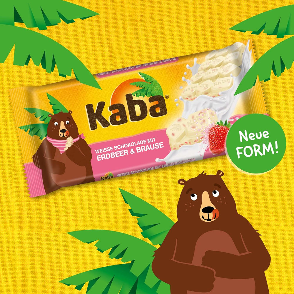 Kaba White Chocolate with Strawberry Flavor and Effervescent Candies, Chocolate Bar, Bar 85g, White Chocolate with Strawberry Fruity Flavor and Effervescent Candies with Kaba Original Flavor (Pack of 3)