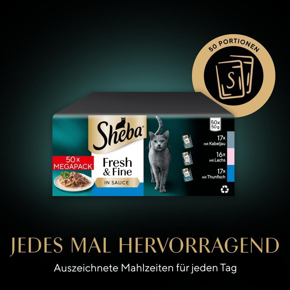 Sheba CATCARE Pungă Wet Fresh & FINE (Pește) Bucăți în sos Adult 50g Pachet multiplu Standard