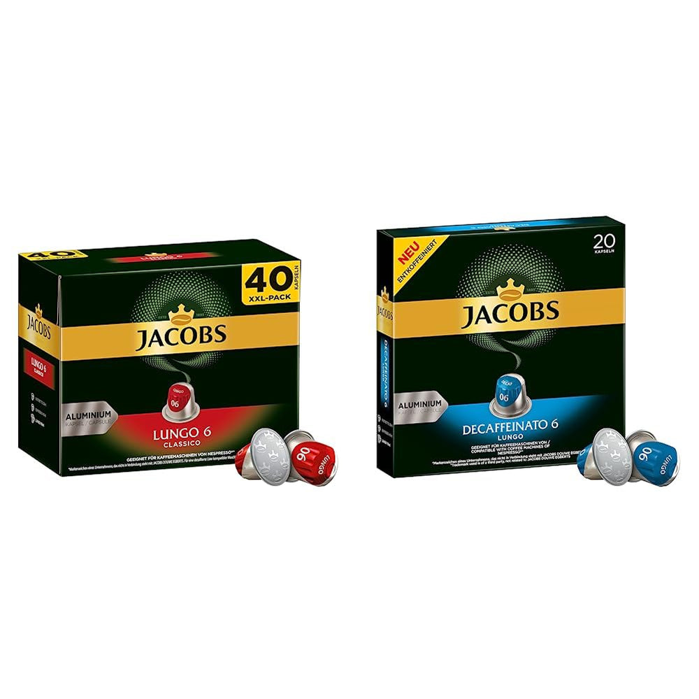 Kaffeekapseln Lungo Classico (nur für kurze Zeit) Megapack XXL & Kaffeekapseln Lungo Decaffeinato- Intensität 6-200 Nespresso kompatible Kapseln, 10er Pack, 10 x 20 Getränke