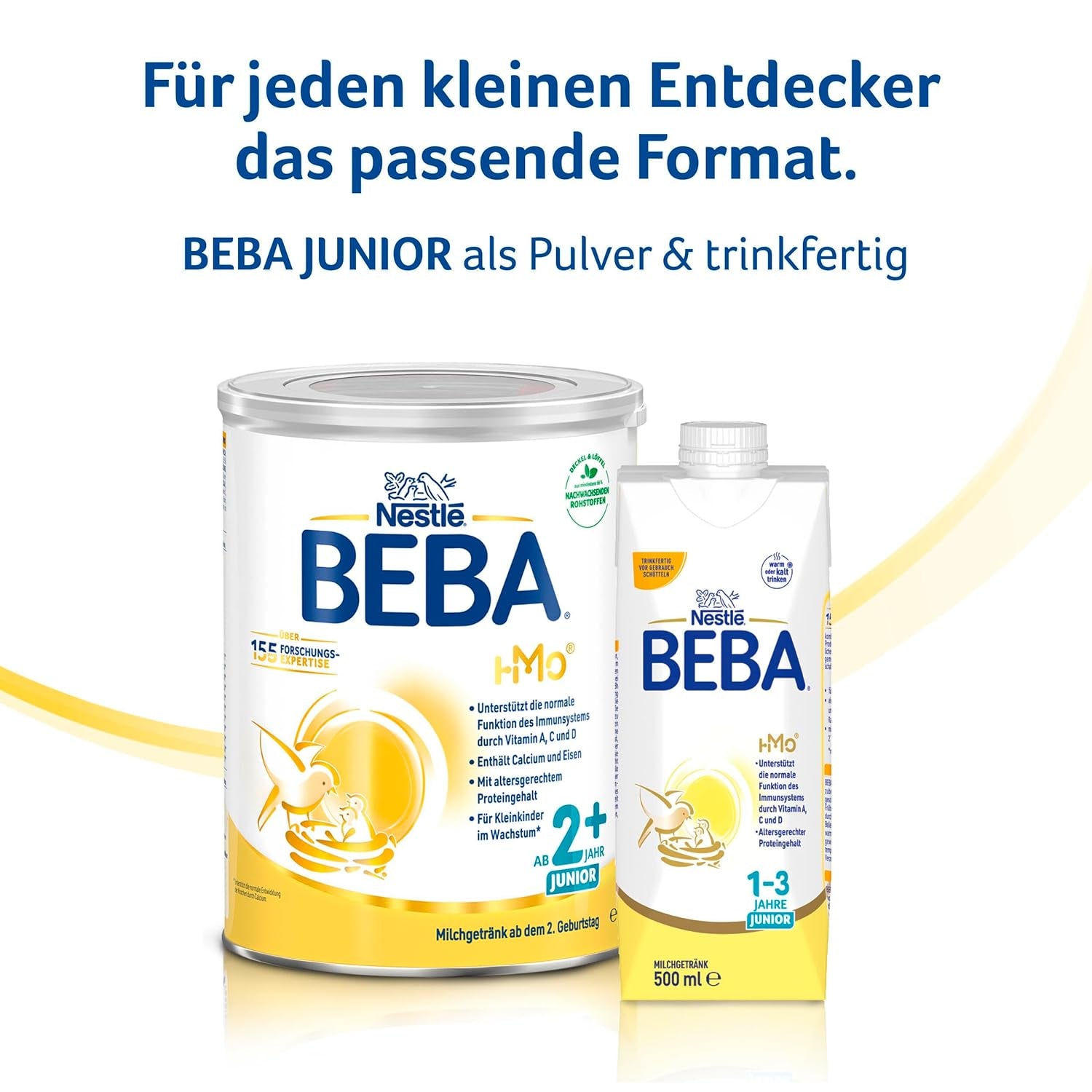 BEBA Junior 2+ milk drink from 2 years, With HMO, Age-appropriate protein content, Lactose only, No palm oil, No fish oil, Toddler food, Baby milk powder, Pack of 6 (6 x 800g)