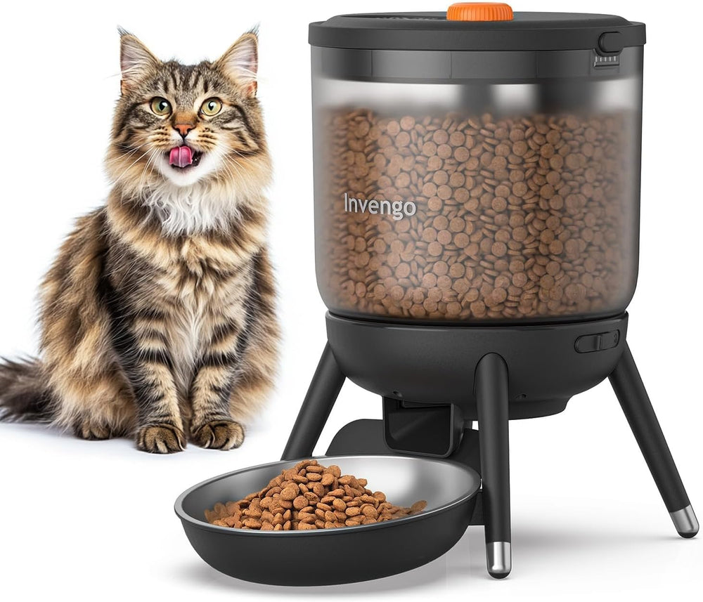 Automatic Cat Feeder, Futterautomat Katze mit Zeitsteuerung, 3L Trichter, Doppelstromversorgung, Automatic Trockenfutter für Katzen & Hunde, Katzen Futterautomat, Schwarz (Weiß)