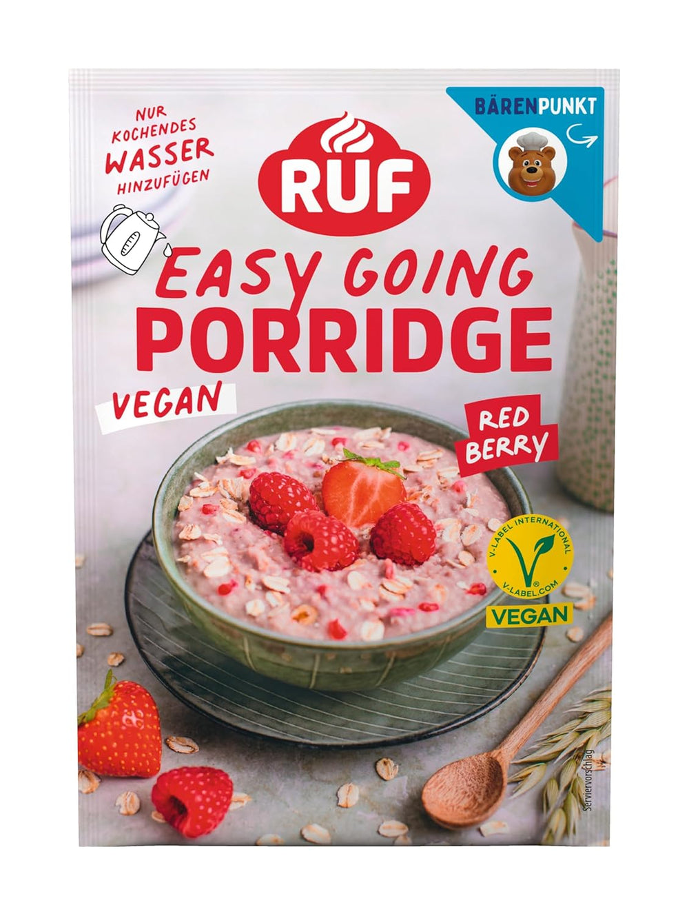 RUF Vegan Porridge with Nuts and Oats, oat flakes with almonds, hazelnuts and flax seeds, easy to prepare, in a practical portion pack, 1 x 60 g