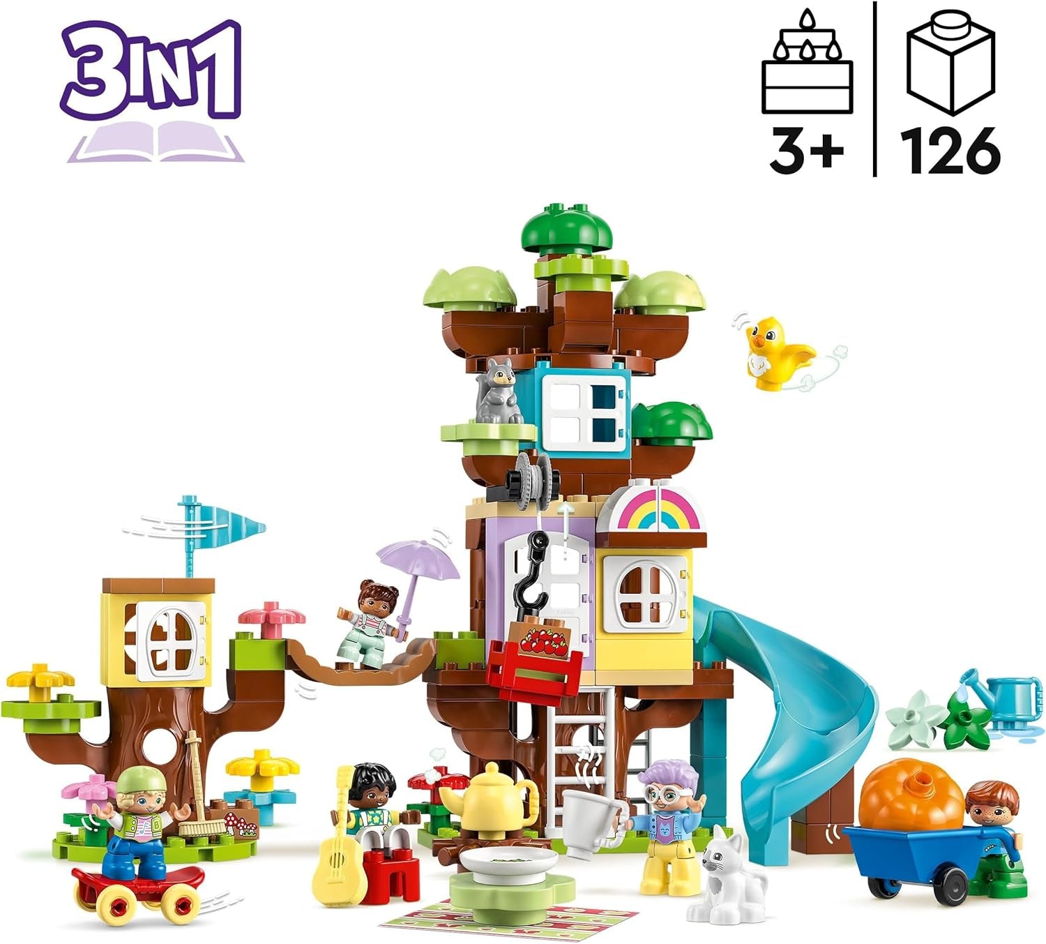 LEGO 10993 DUPLO 3-In-1 Tree House Jucărie pentru copii mici de la 3 ani, fete și băieți cu 4 figuri, animale, jucărie de construcție cu blocuri de construcție și un tobogan, jucărie educativă Seturi de constructie Besuche den LEGO-Store