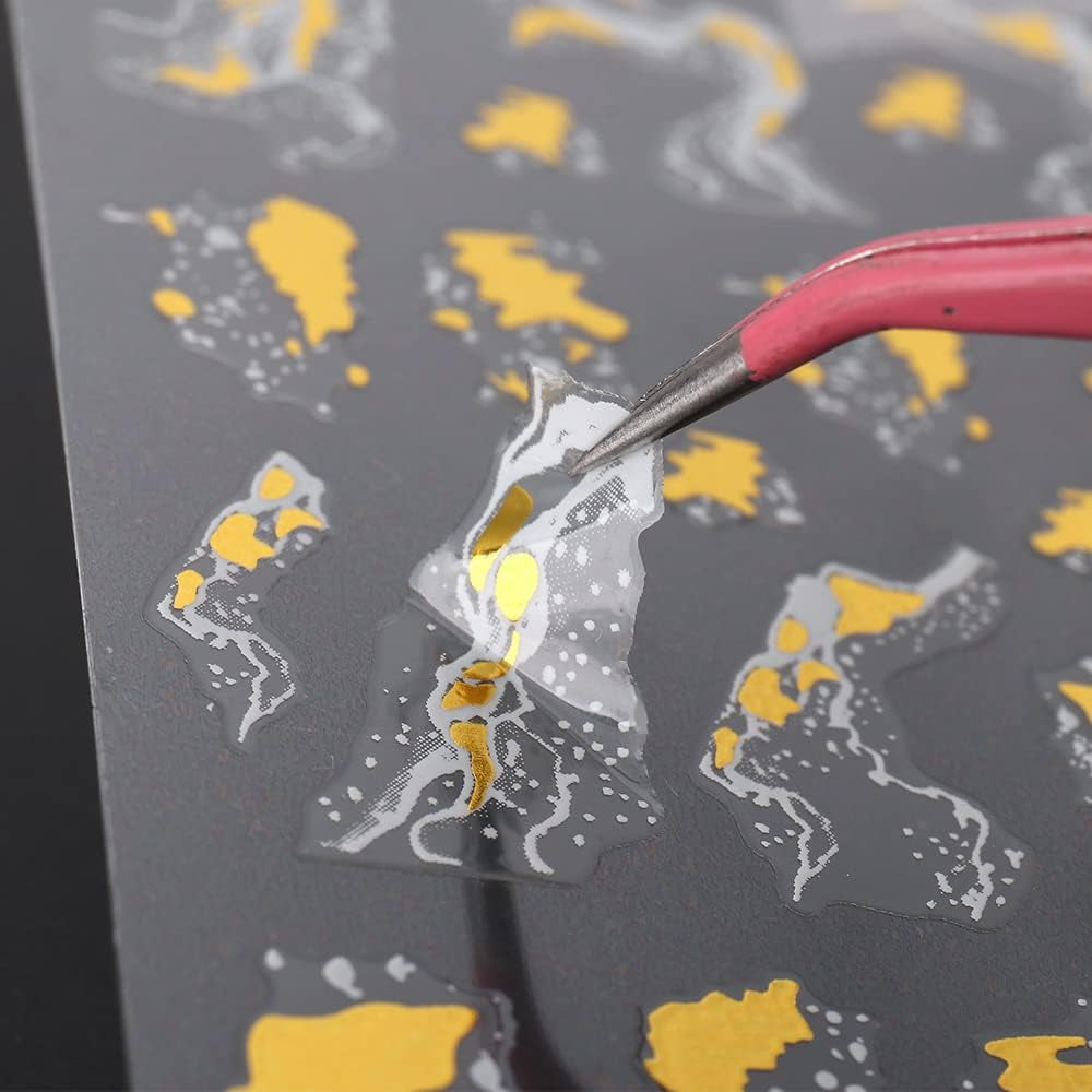 9 Blatt Nagelsticker Französischer Spitzenmarmor Nagelaufkleber Selbstklebend Weißes Gold Nail Art Sticker Dekoration Nageldesign Zubehör