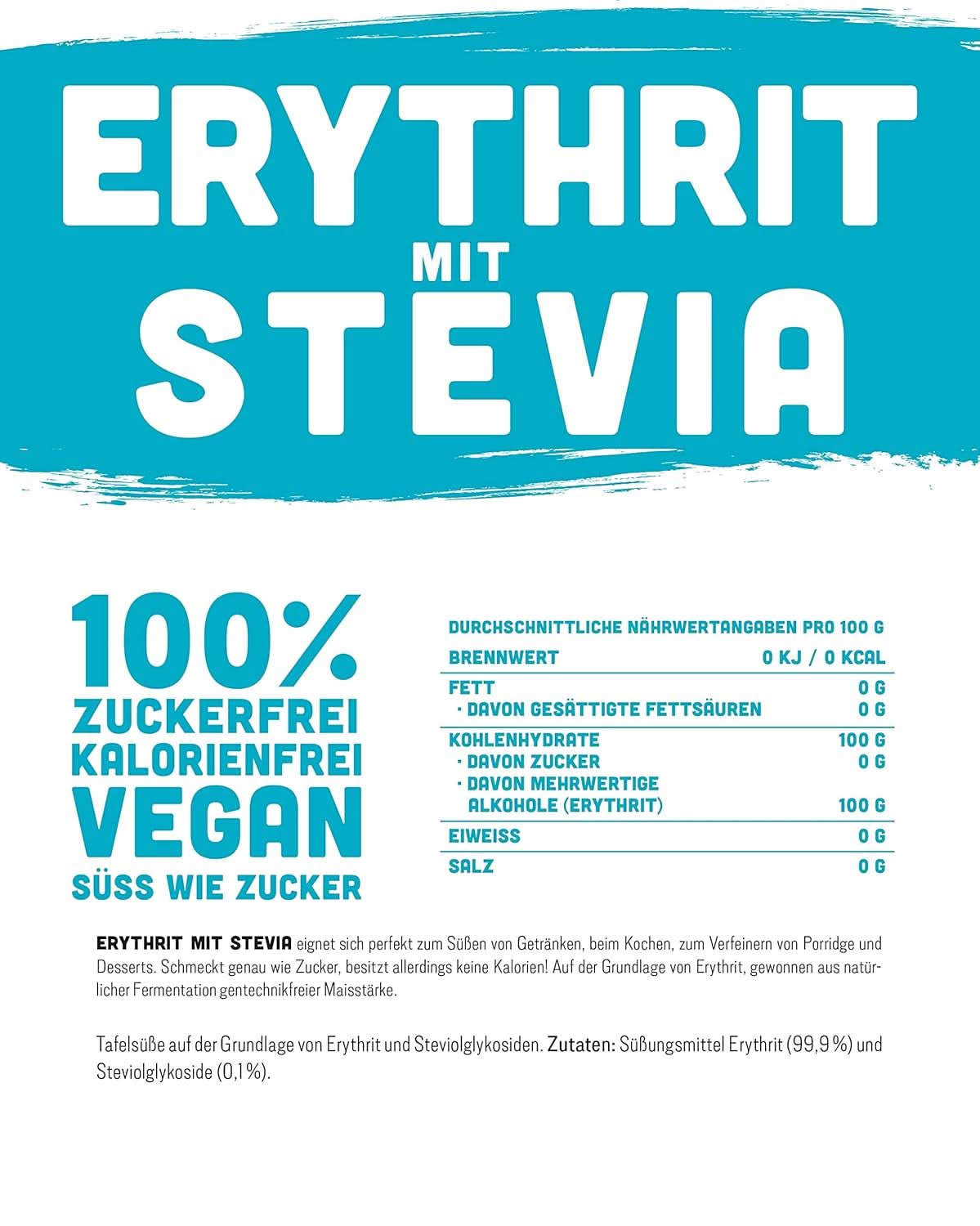 Erythritol + Stevia Natural sugar substitute without calories 1:1, 1 Kg Sweeteners Naty Shop